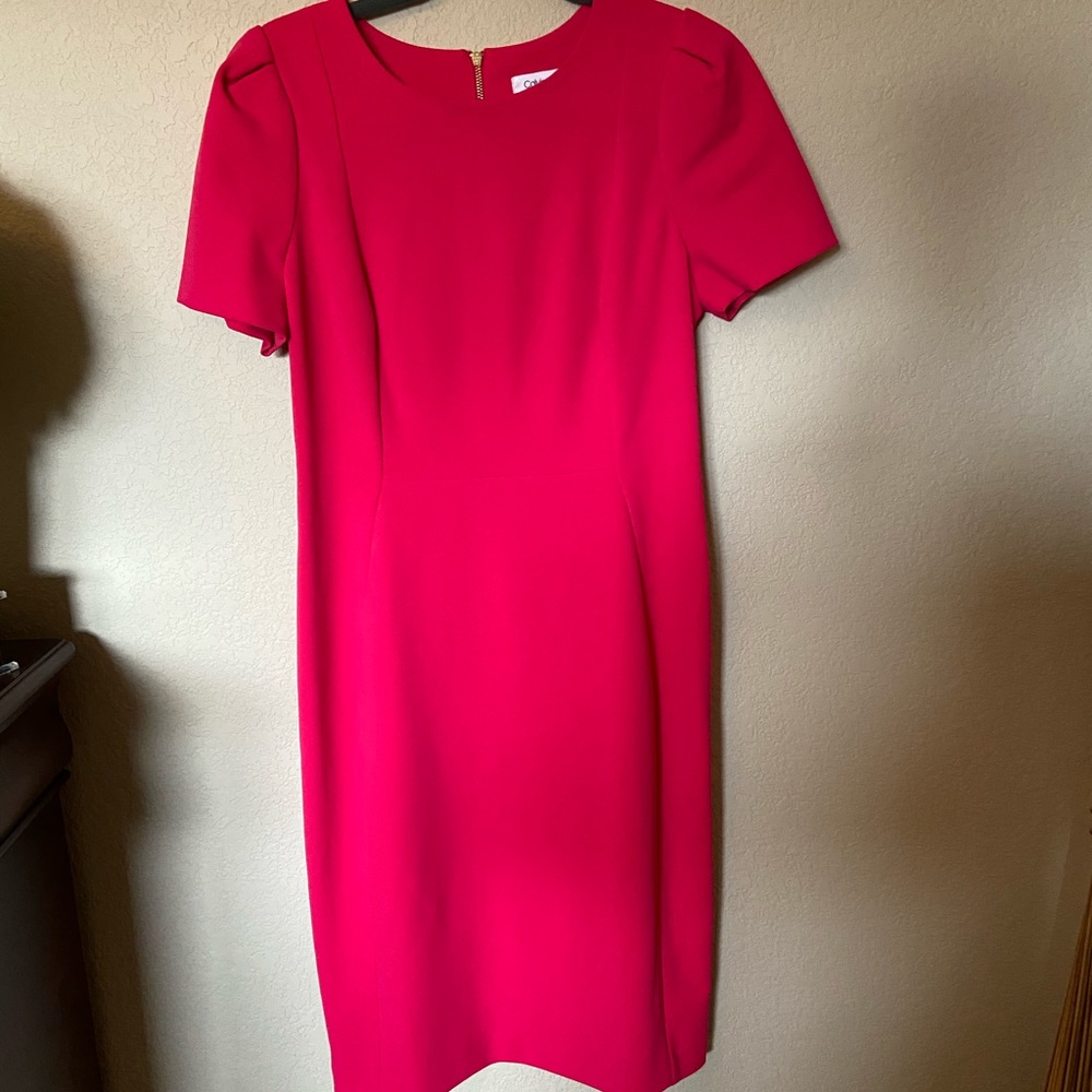 Hot pink dress with gold zipper